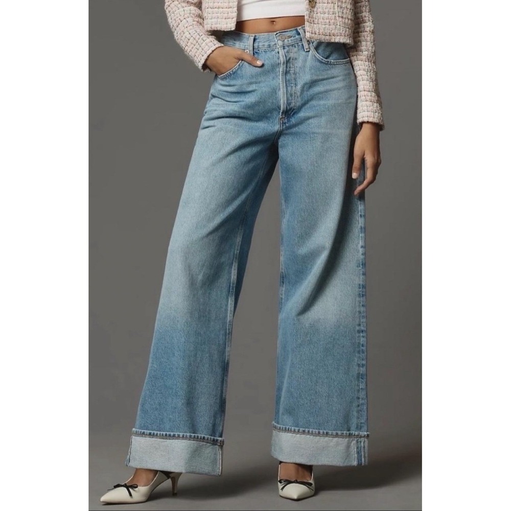 AGOLDE Dame Wide Leg Cuffed Jeans Size 26 Regenerative Cotton 90s